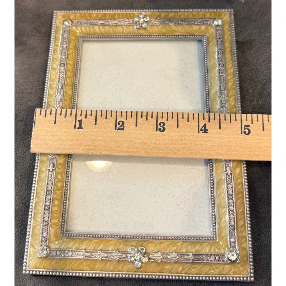 Lazuli 4x6 Picture Frame Yellow Silver Ornate Crystal Enamel Vintage Style Glam